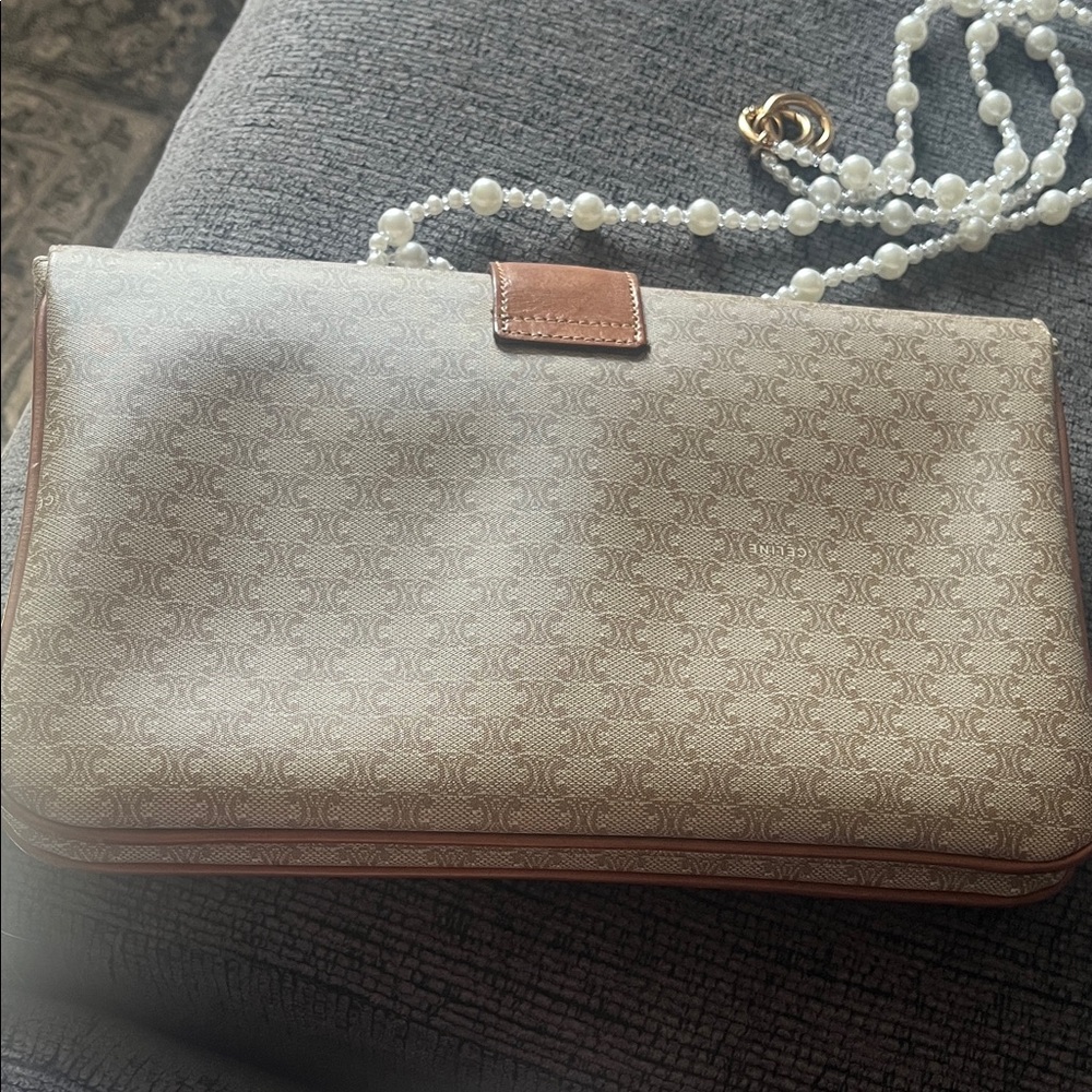 Celine Paris Beige and Caramel Clutch with Pearl Strap - Picture 4 of 11